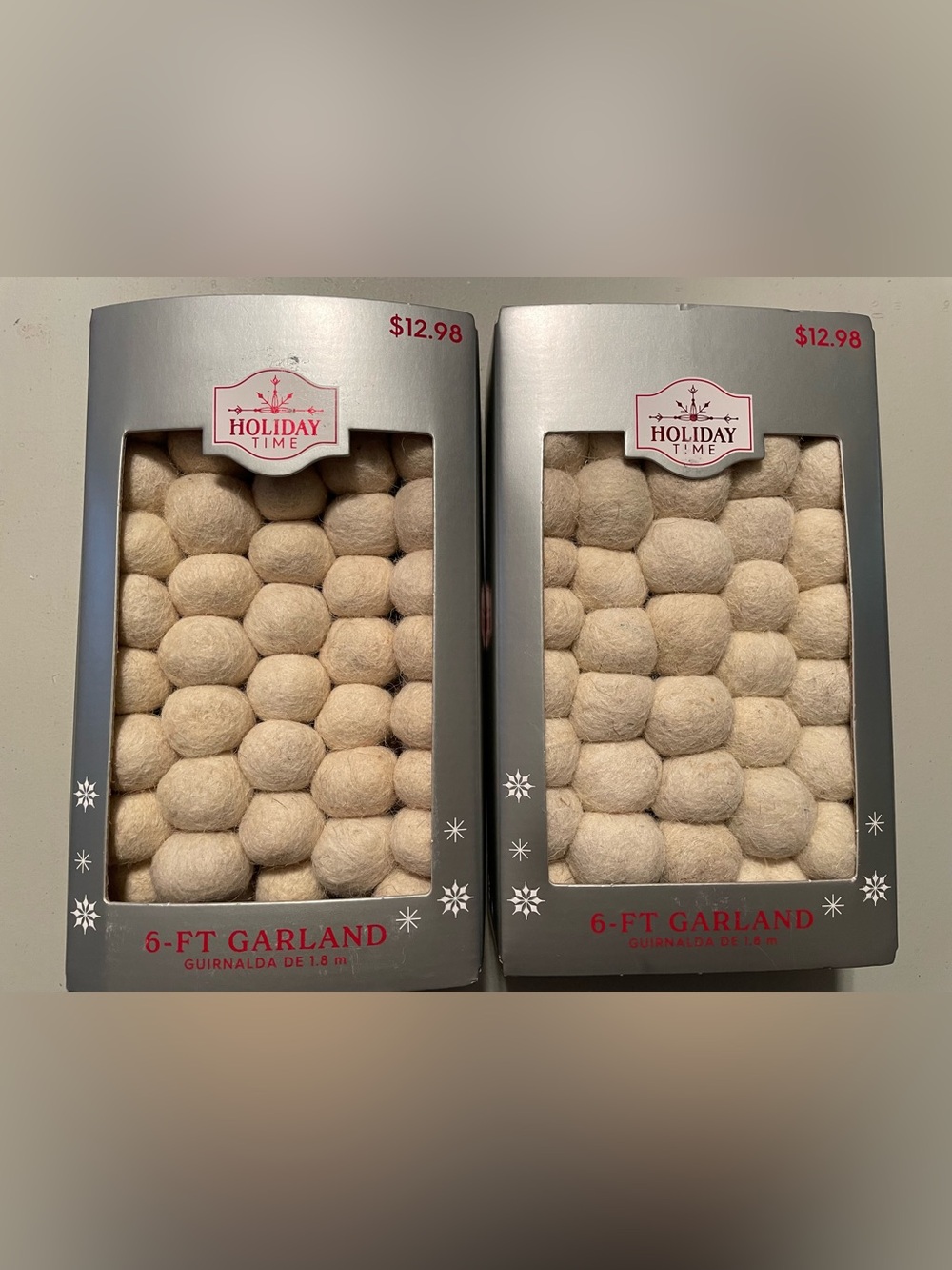 Holiday Time Cream Felt Ball Garland - Neutral Cream Balls Bundle X2